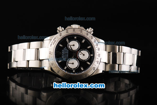 Rolex Daytona Oyster Perpetual Swiss Valjoux 7750 Automatic Movement Full Steel with Black Dial and White Subdials - Stick Markers - Click Image to Close